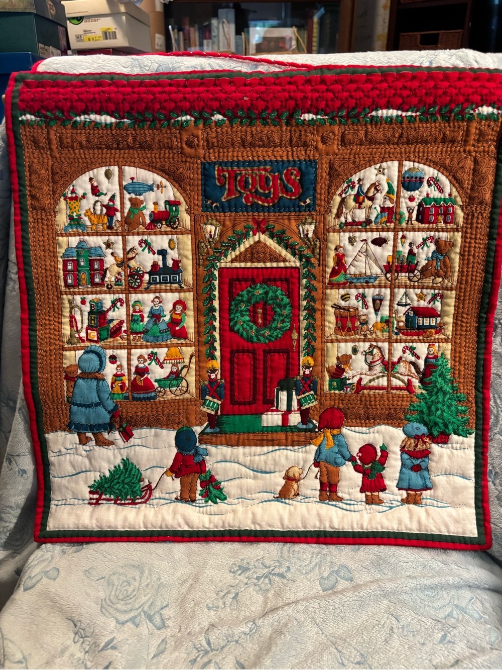 Festive Toy Shop Quilted Holiday Hanging in Red & Green